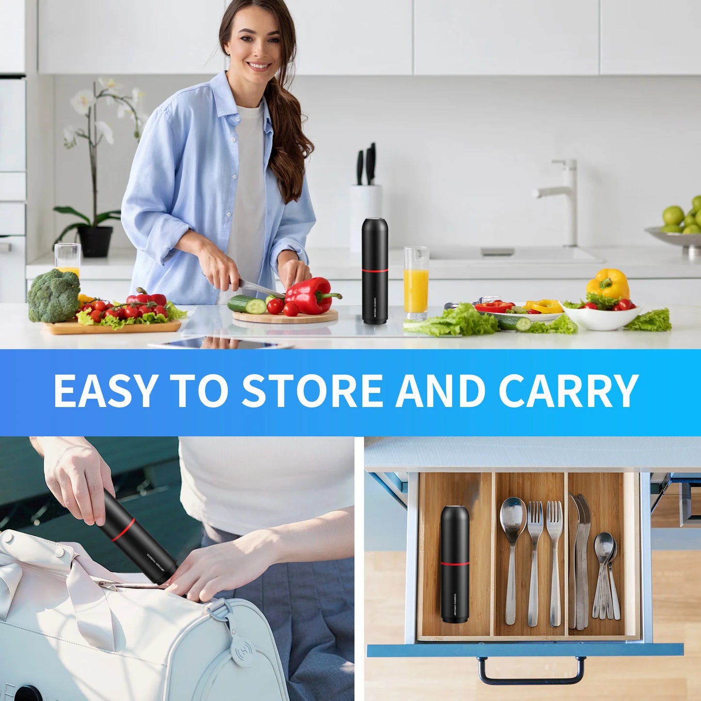 Handheld Vacuum Sealer for Food Storage – 35kPa Strong Suction, Rechargeable 1200mAh Battery, Includes BPA-Free Vacuum Bags, Win