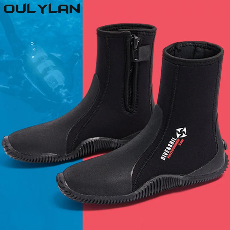 Oulylan Zipper For Surf Scuba 1 Pair Premium Neoprene Diving Boot 5m Water Shoes Wetsuit Booties With Anti-Slip Rubber Sole