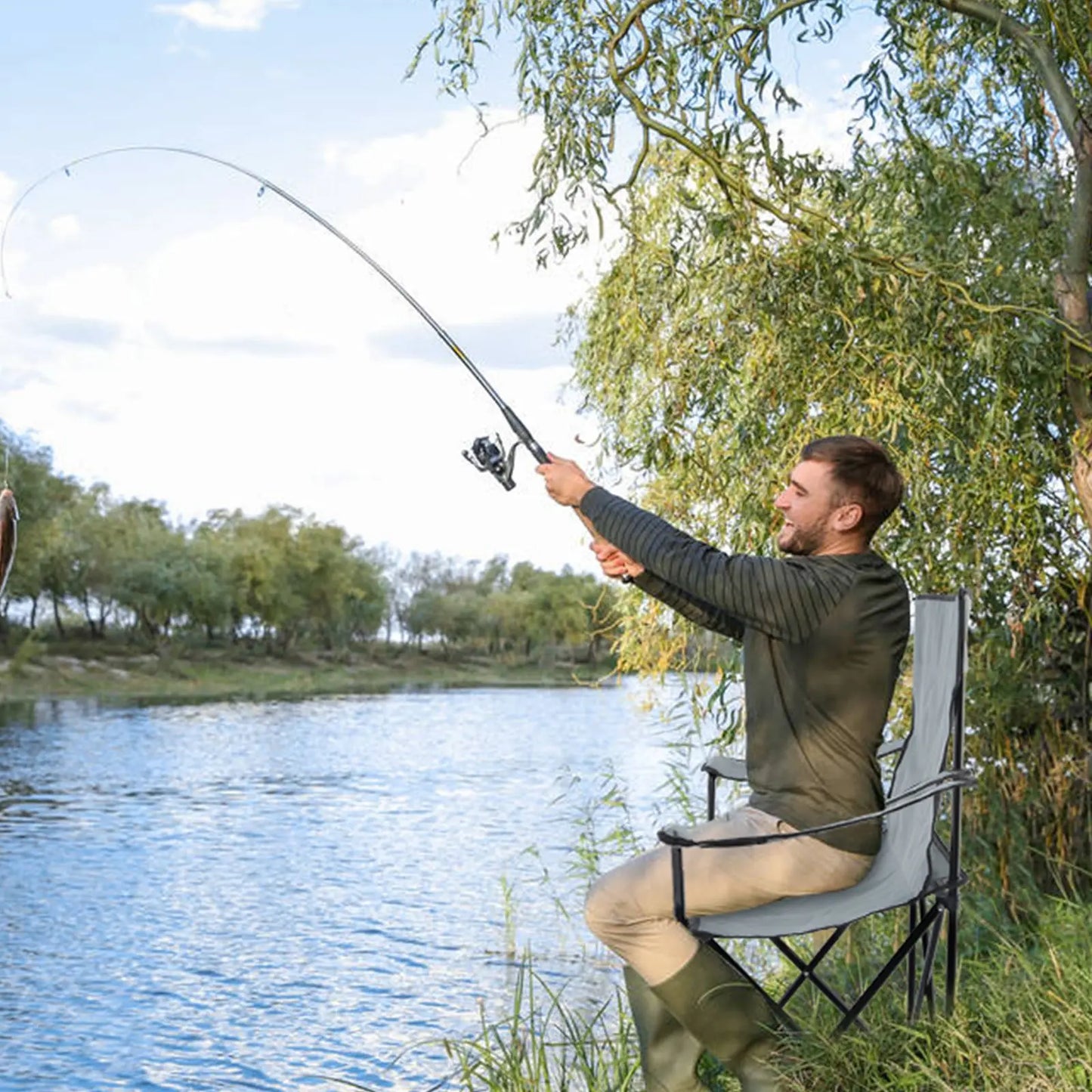 Portable Folding Grey Camping Chair, 1-Pack - Wild Frontier Gear LLC