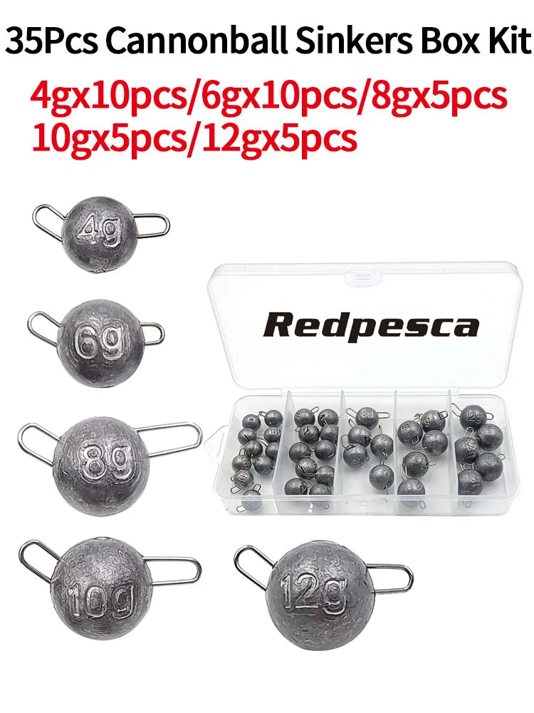 50/40/35 Cannonball Fishing Weights Sinkers Quick Set Up Jig Head Ball Sinker Cheburashka Weight for Bass Trout Pike Perch Pesca Wild Frontier Gear LLC