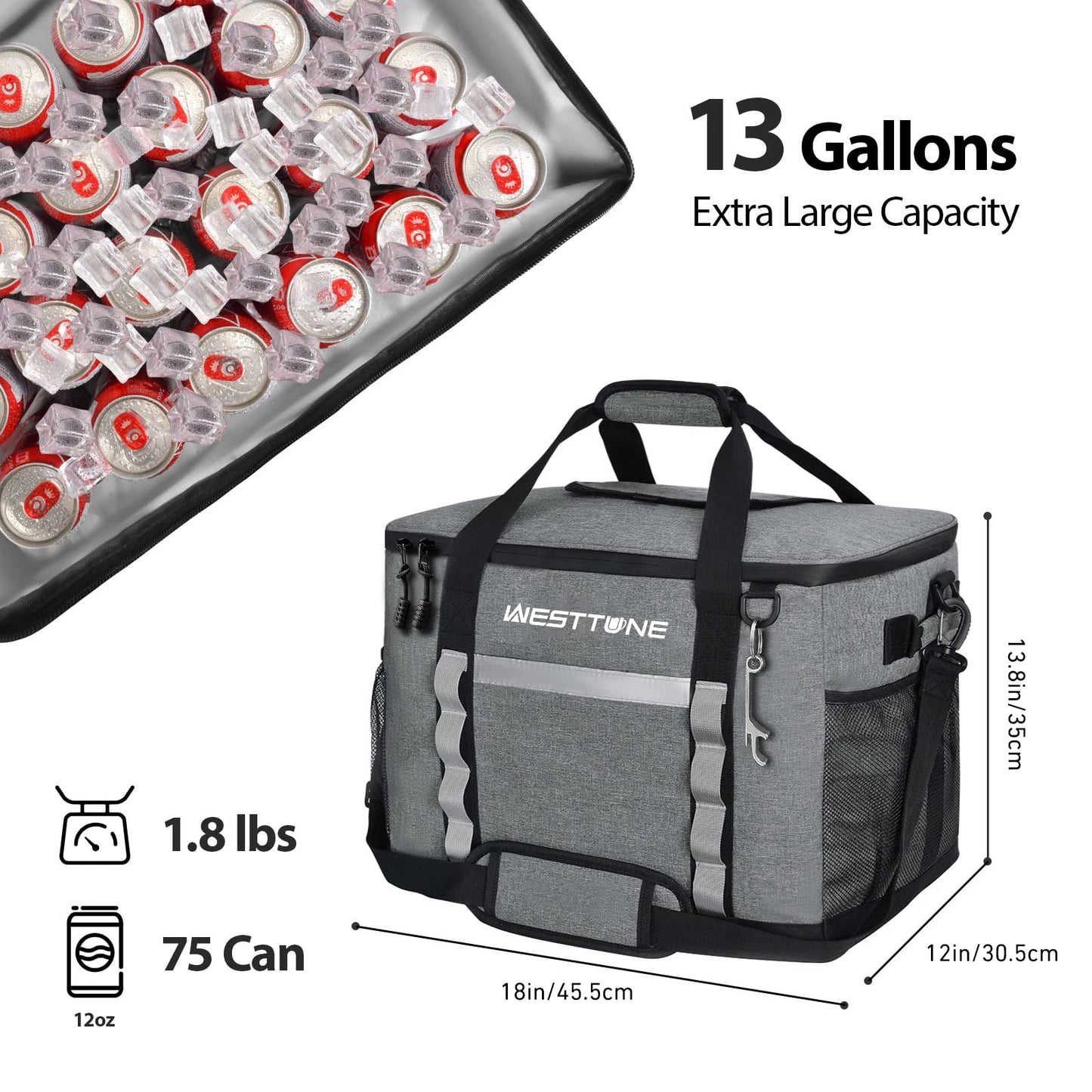 WESTTUNE 75 Cans Soft Cooler Bag Collapsible Cooler Ice Chest Large Leakproof Camping Cooler Portable Cooler for Travel Beach