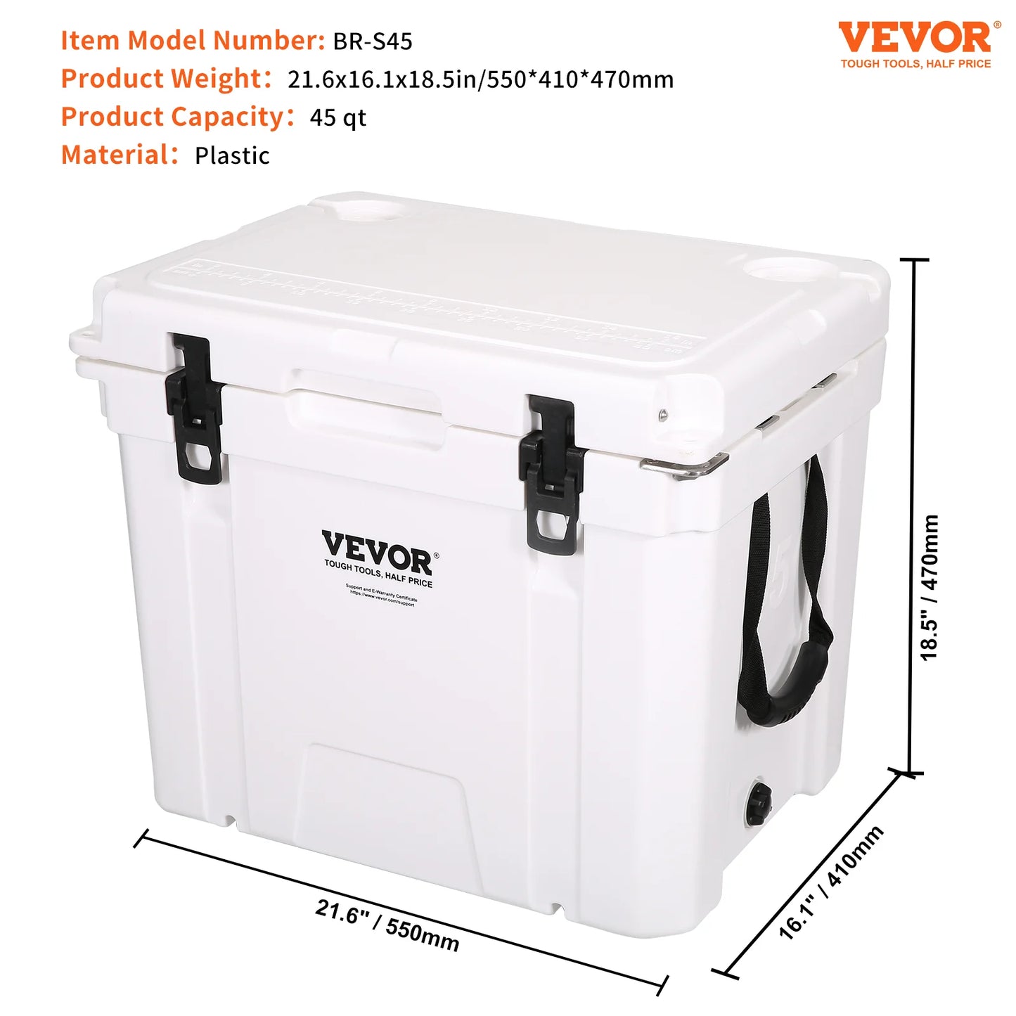 VEVOR 25/33/45/52QT Hard Cooler Insulated Portable Large Capacity Ice Chest Cooling Box for Family Outdoor Camping Activities