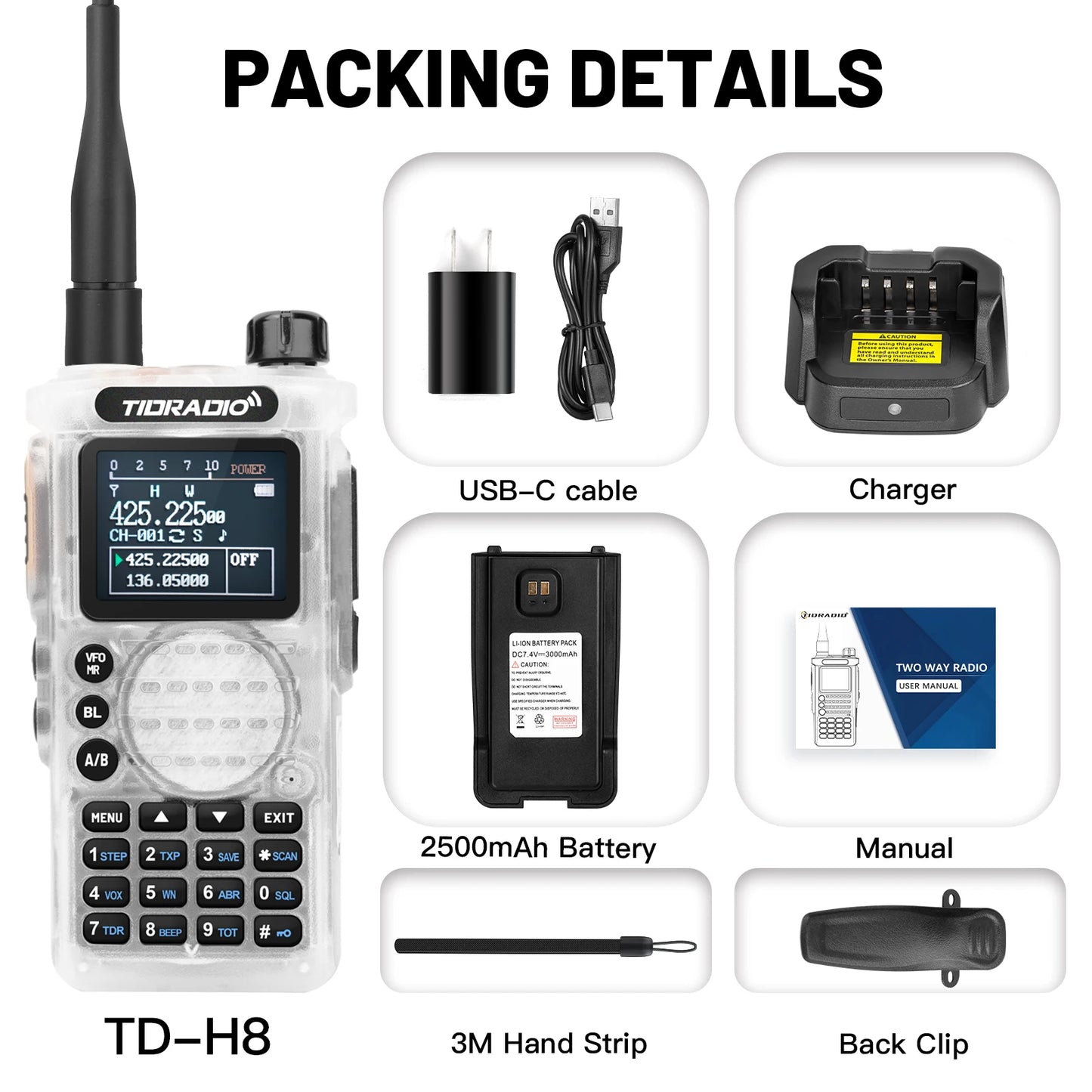 2nd Gen TIDRADIO TD H8 10W Profession Walkie Talkie Long Range Emergency Radio Portable Two Way Radio Receiver HAM GMRS
