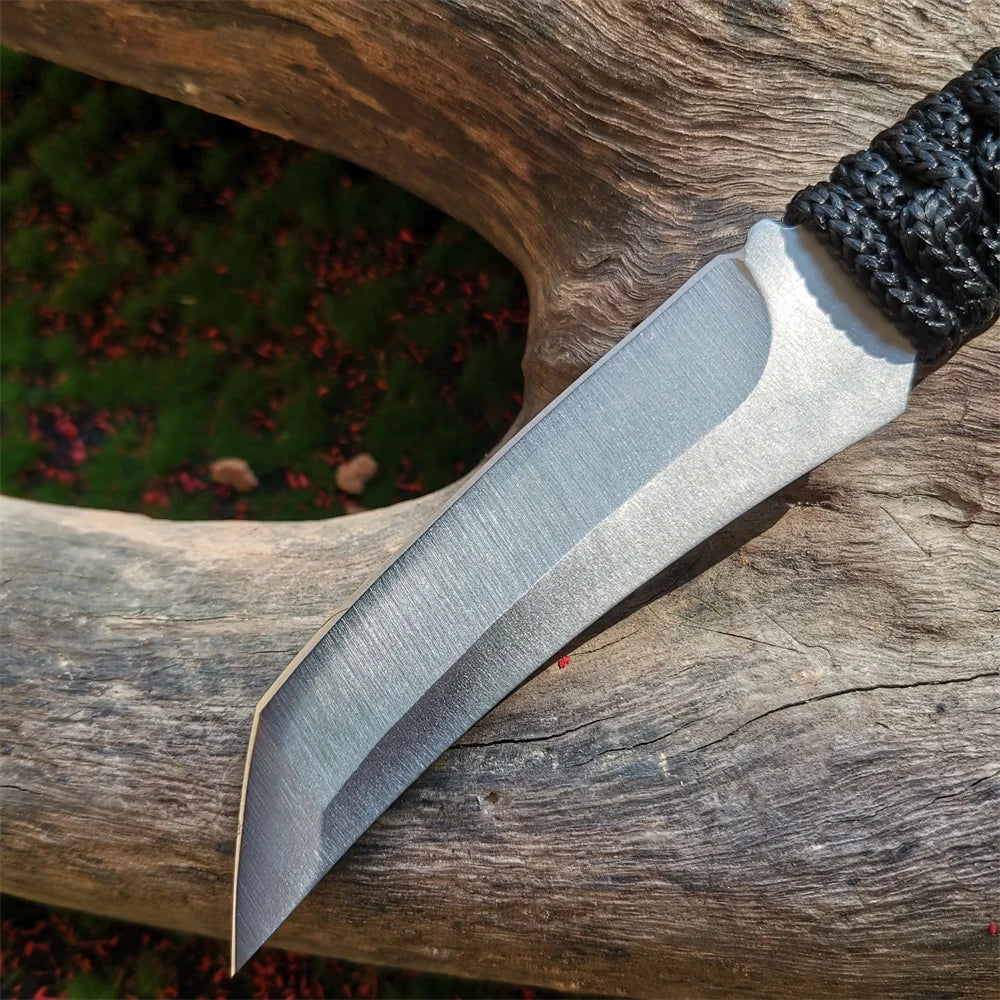 8CR15MOV Stainless Steel Blade Fixed Knife for Hunting, Hiking, and Camping with Nylon Sheath - Sharp, Durable Samurai Sword
