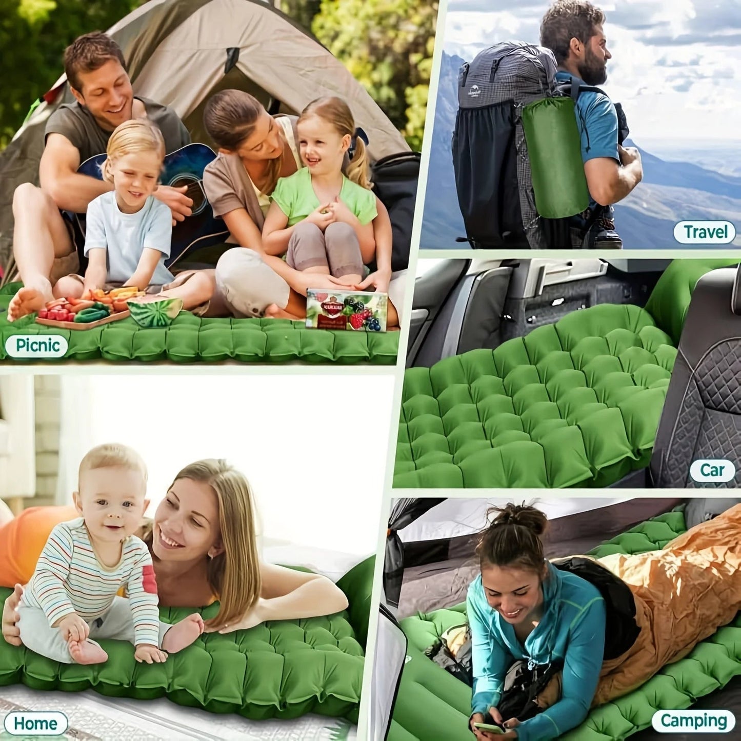 Outdoor camping super thick 4-inch inflatable sleeping mat with built-in pillow and pump air mat for travel hiking climbing Wild Frontier Gear LLC
