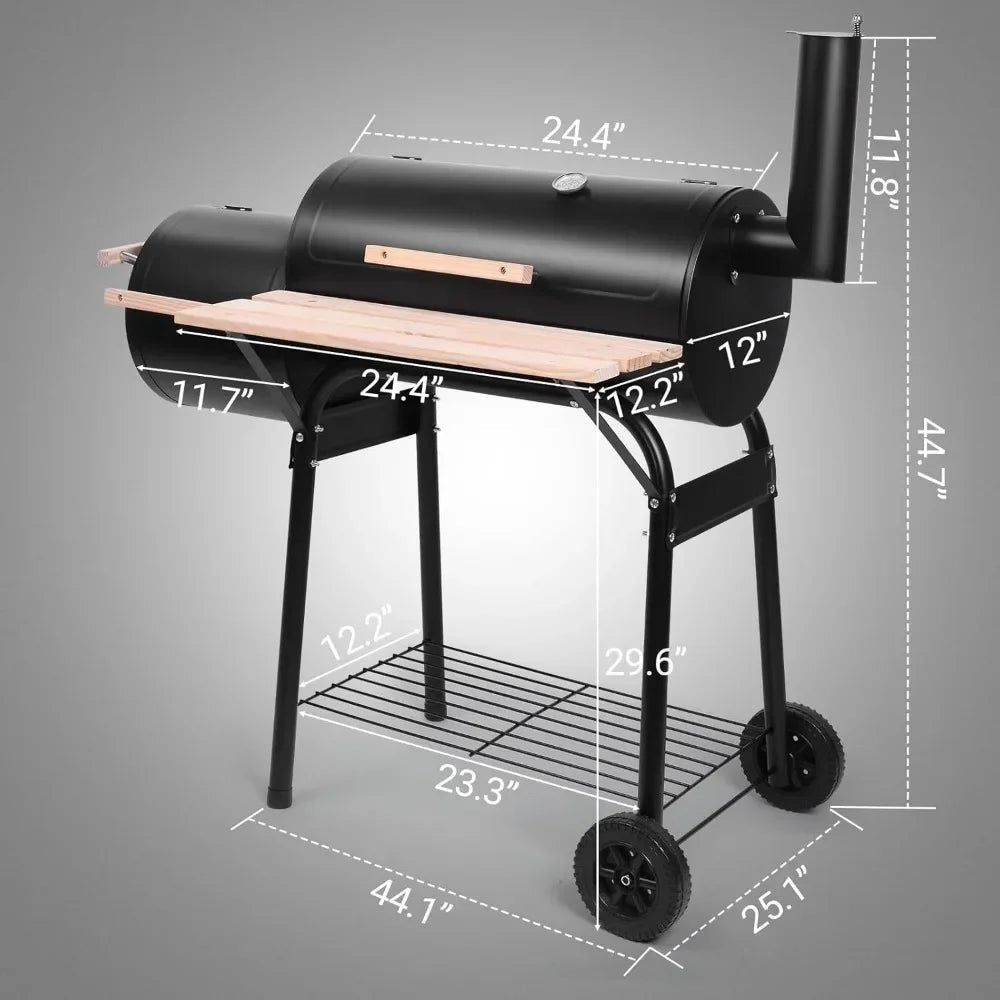 Charcoal Grill and Offset Smoker, Outdoor Patio Barbecue Cooker with Wheels,Side Fire Box for Camping, Picnic, Party Wild Frontier Gear LLC