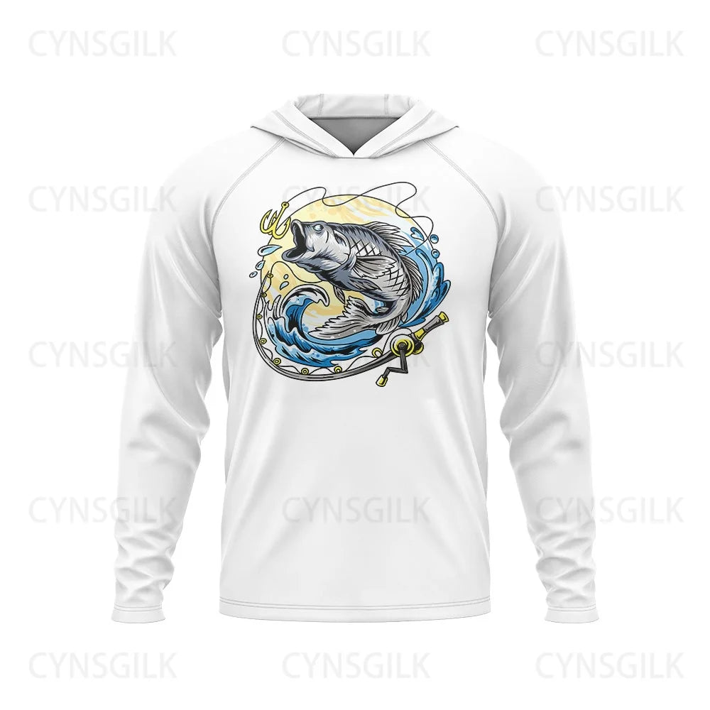 New Men Long Gear Fishing Apparel Summer Outdoor Sleeve T Shirt Fish Shirt Sun Protection Breathable Hooded Angling Clothing - Wild Frontier Gear LLC