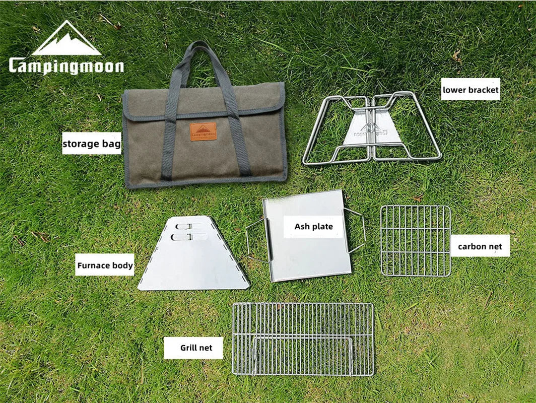 Steel Folding Portable BBQ Grill Stove Campingmoon MT-2 Outdoor Camping Picnic Set Camping Barbecue Rack Wild Frontier Gear LLC