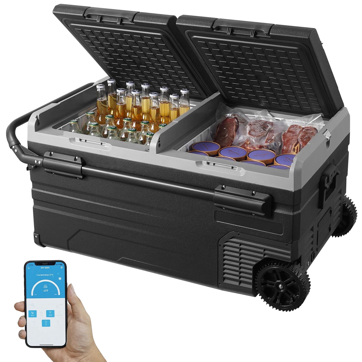 VEVOR 75L 95L Small Car Fridge 12V/24V Portable Mini Dual Storage Zone Refrigerator Compressor Truck Freezer Cooler for Home Use