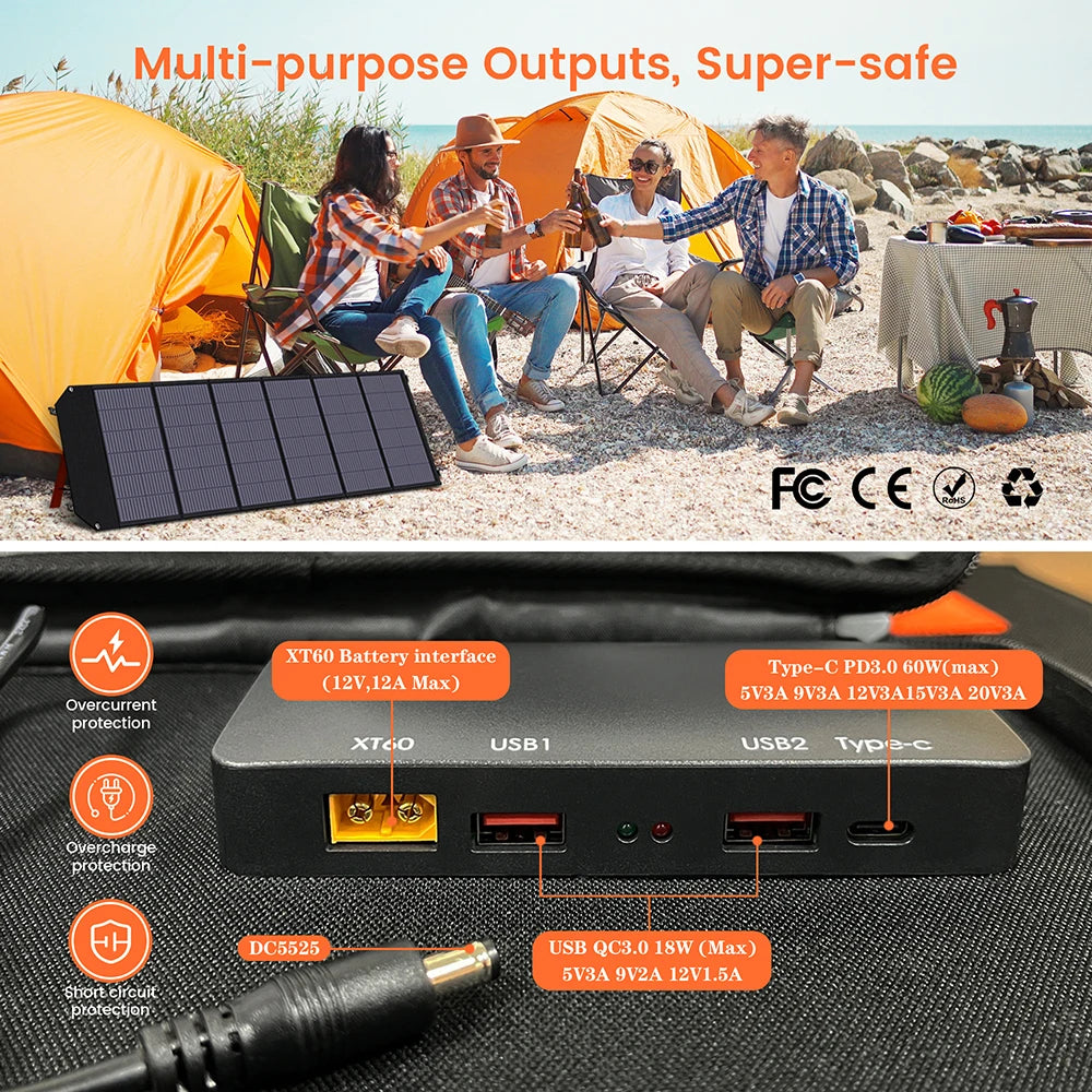 200W Portable Solar Panel Waterproof Foldable Solar Charger for Outdoor Camping RV Boat Emergency Backup Power Wild Frontier Gear LLC