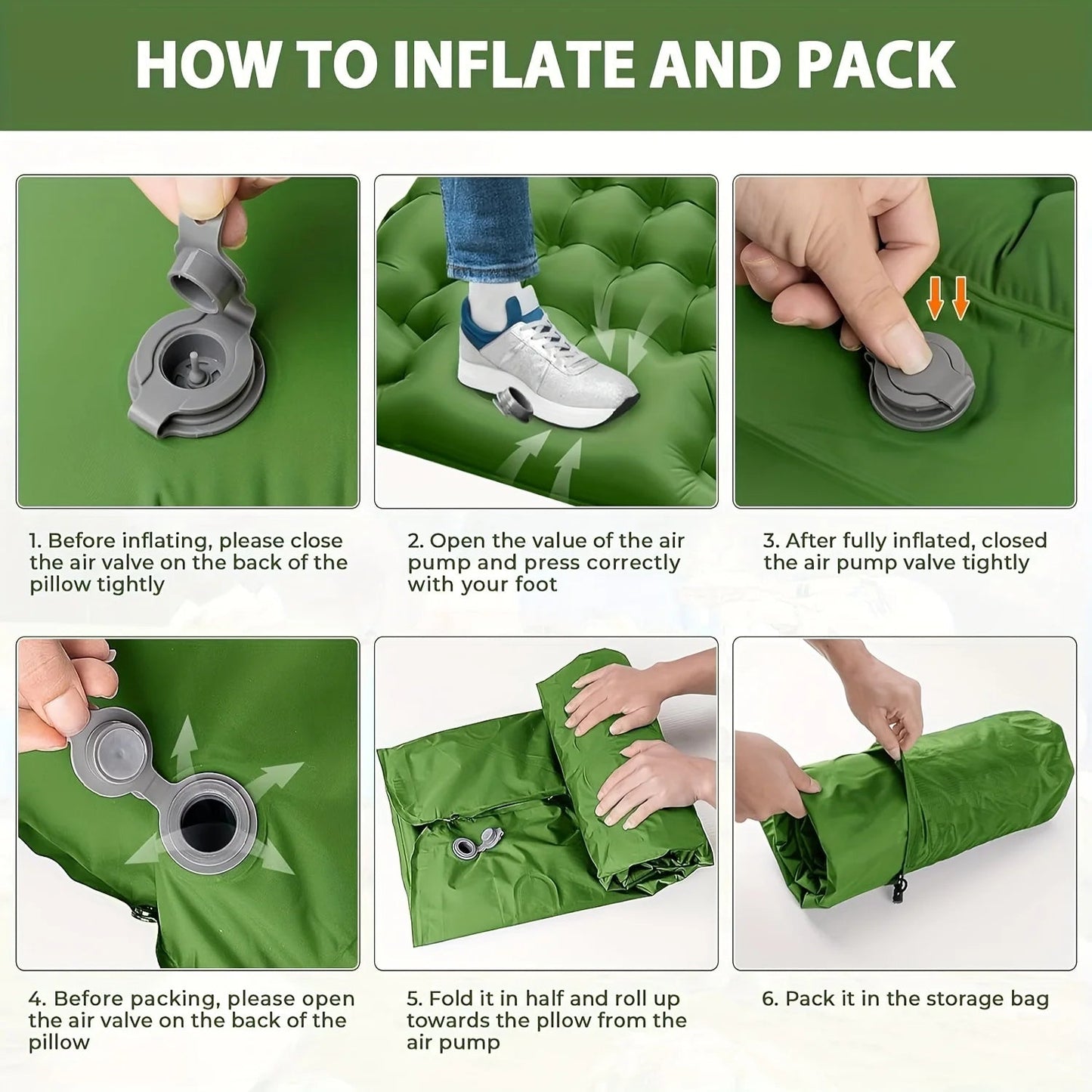 Outdoor camping super thick 4-inch inflatable sleeping mat with built-in pillow and pump air mat for travel hiking climbing Wild Frontier Gear LLC