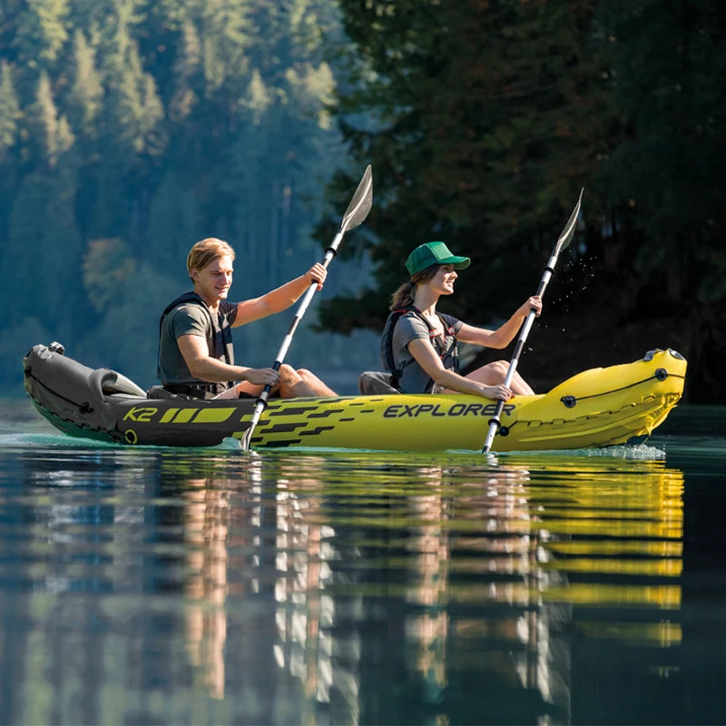 INTEX explorer K2 2 person kayak inflatable 2 seats strong pvc boat raft canoe 3 air chamber paddle water sport Wild Frontier Gear LLC