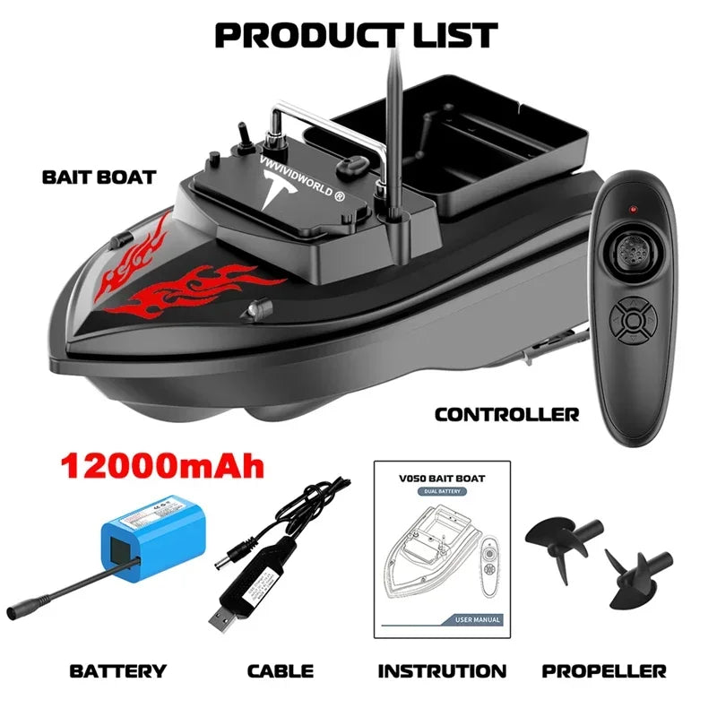 VWVIVIDWORLD Brand,500M Remote Control,RC Fishing Bait Boat,2KG Loaded,Fixed Speed Cruise,Waterproof,High Speed,4 Night Light