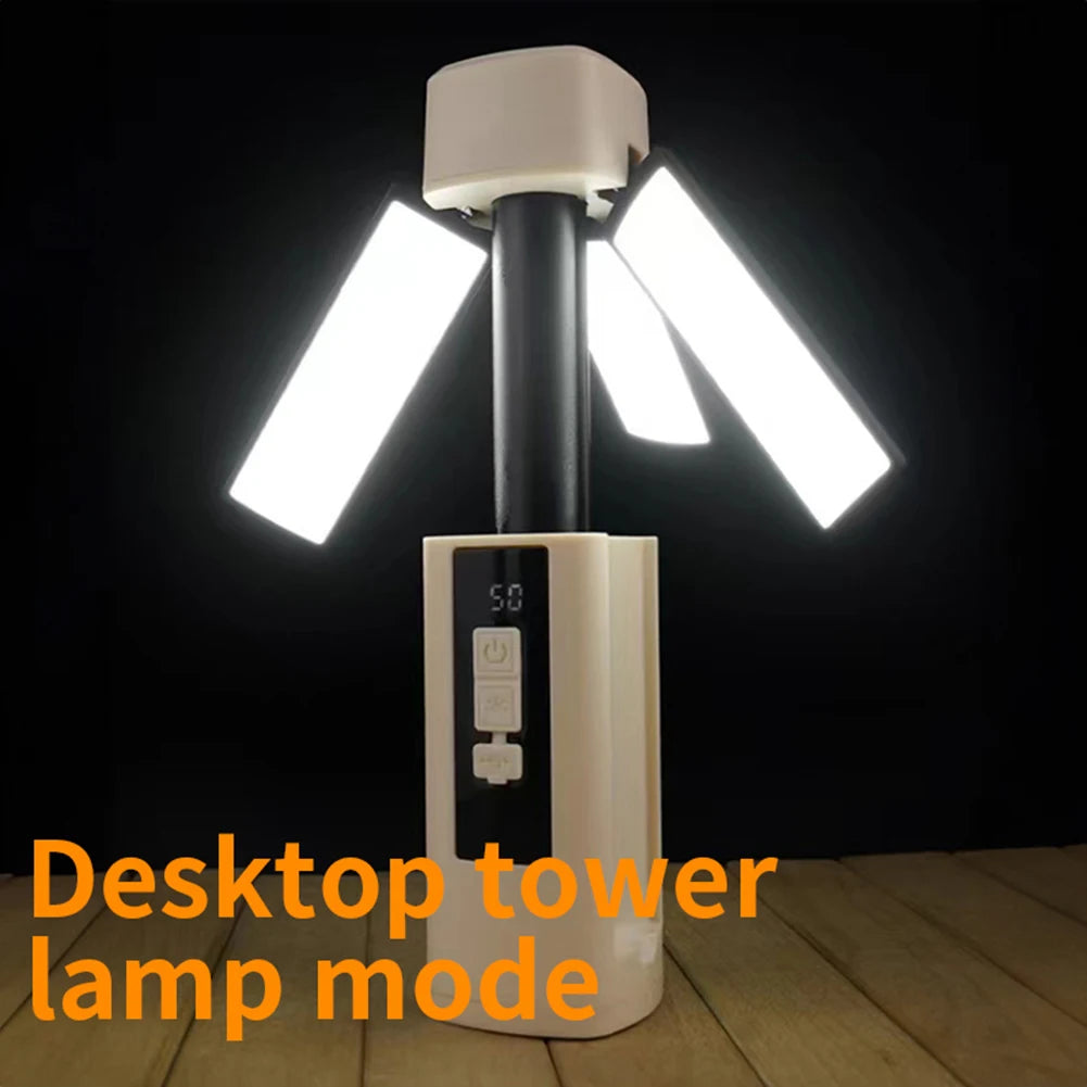 High Power Foldable 3 Light Modes Portable Lantern Digital Display 360° Rotation Lamp Strong Magnetic Attract for Emergency Camp