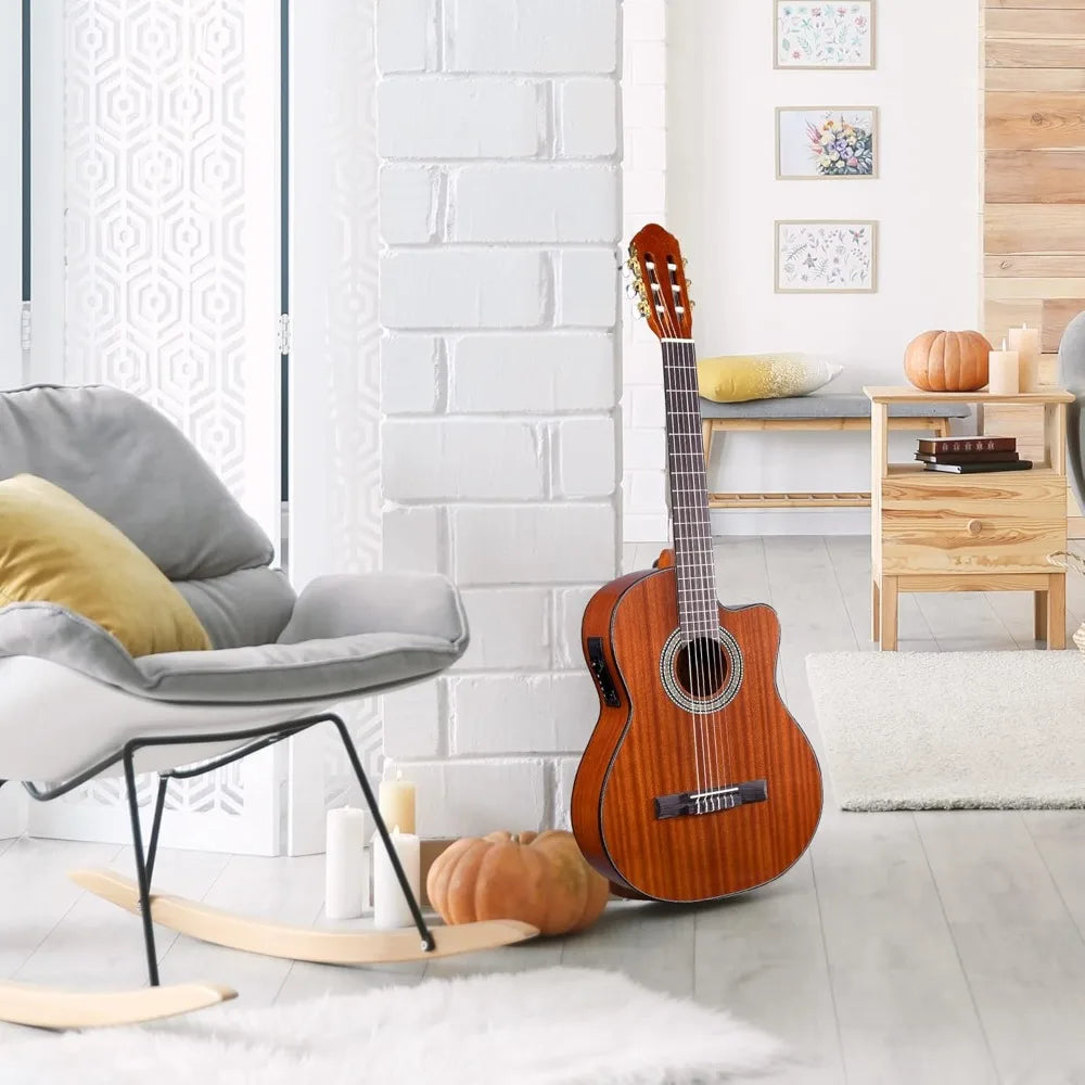 Guitar,Equipped with A4-band Equalizer EQ and Nylon Strings,Cut Nylon Strings,Classical Electric Guitar with Built-in Pickup Kit Wild Frontier Gear LLC