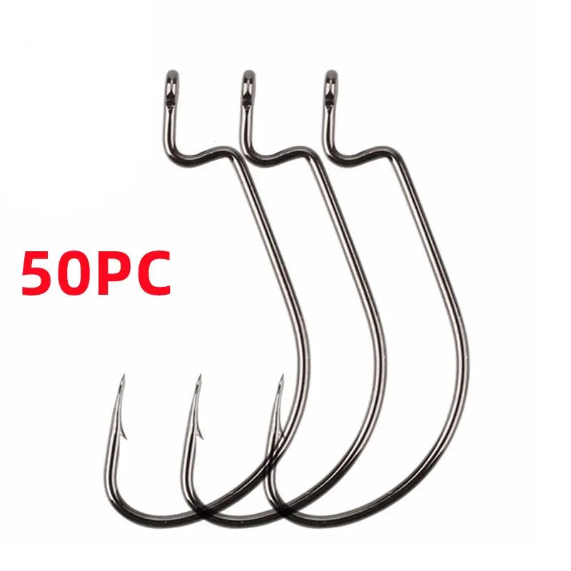 50PC High Strength Crank Hook Barbed Hook Carbon Steel Fishing For Soft Fishing Lure Wide Belly Crank Hooks Fishing Accessories