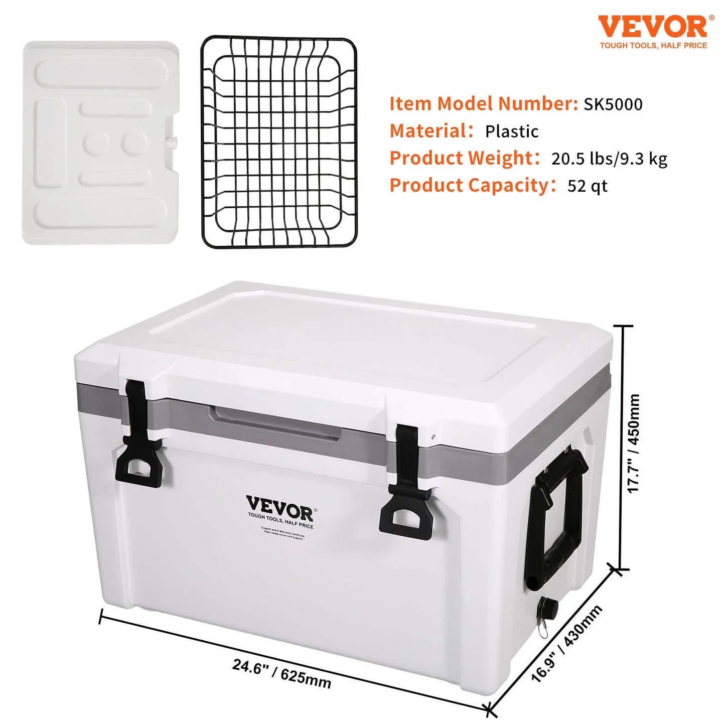 VEVOR 25/33/45/52QT Hard Cooler Insulated Portable Large Capacity Ice Chest Cooling Box for Family Outdoor Camping Activities