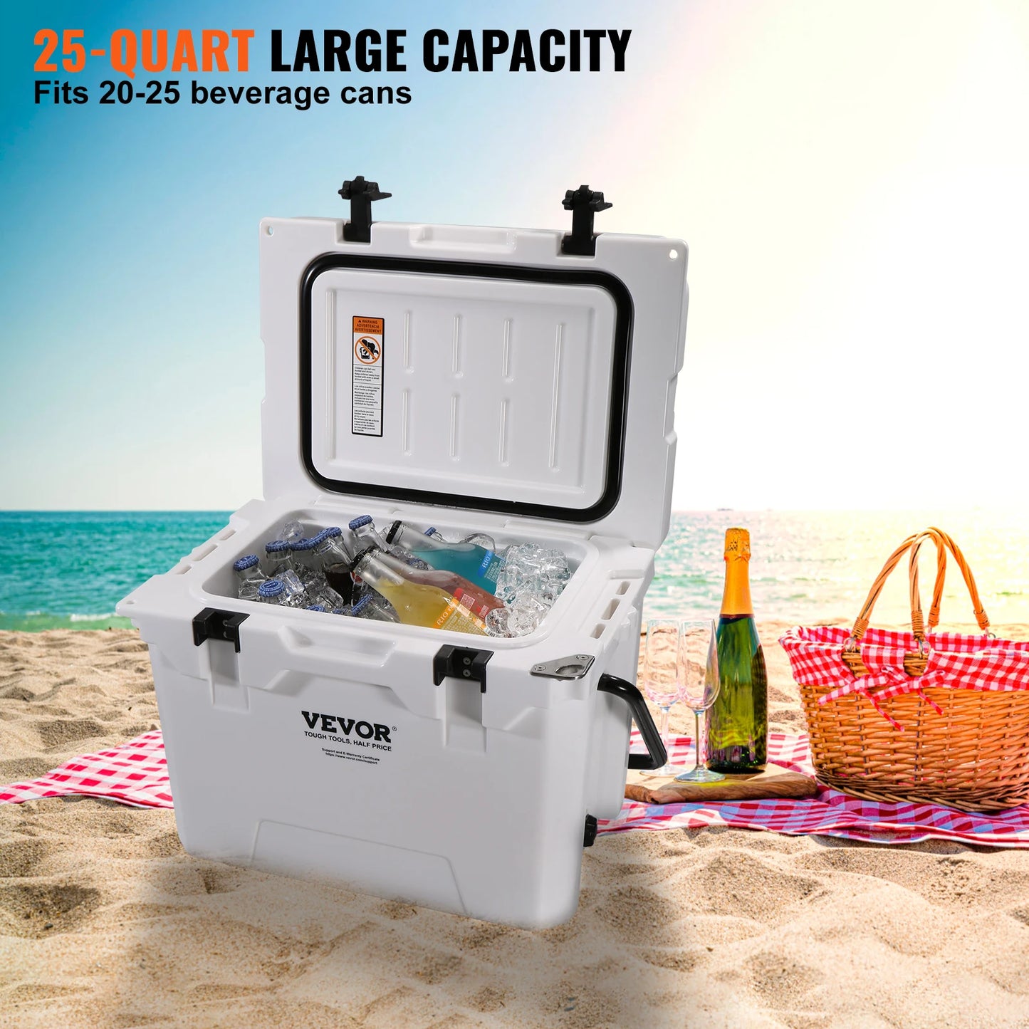 VEVOR 25/33/45/52QT Hard Cooler Insulated Portable Large Capacity Ice Chest Cooling Box for Family Outdoor Camping Activities