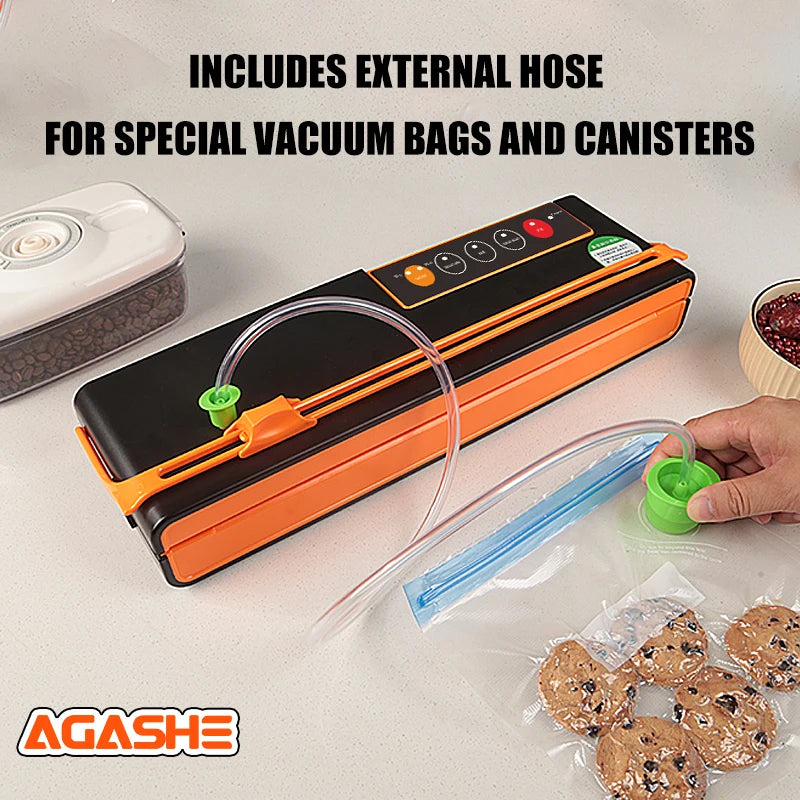 AGASHE vacuum sealing machine, home kitchen food preservation, with roll groove and cutting knife, dry and wet food mode