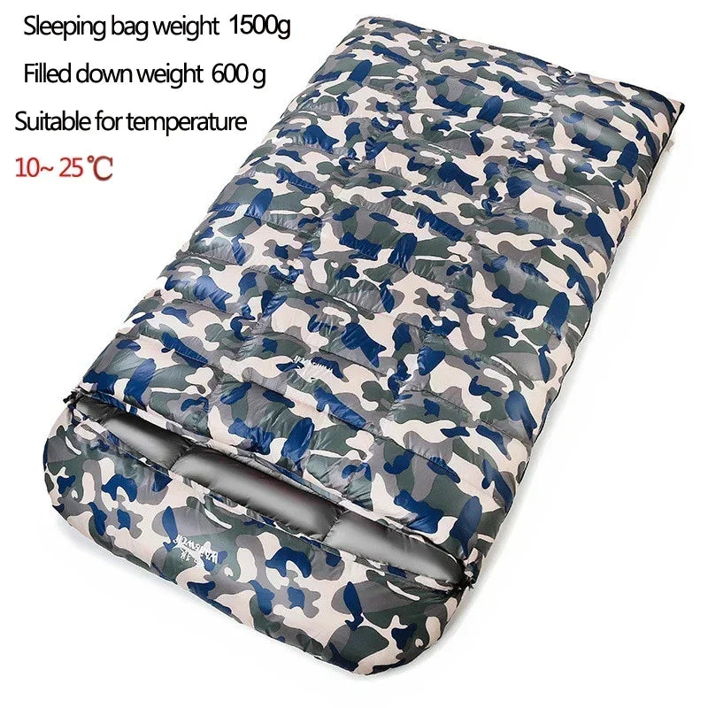 2 Person White Duck Down Filled Camping Or Home Sleeping Bag Thin Suitable For Warm Weather Size 220 X 130cm Large Space