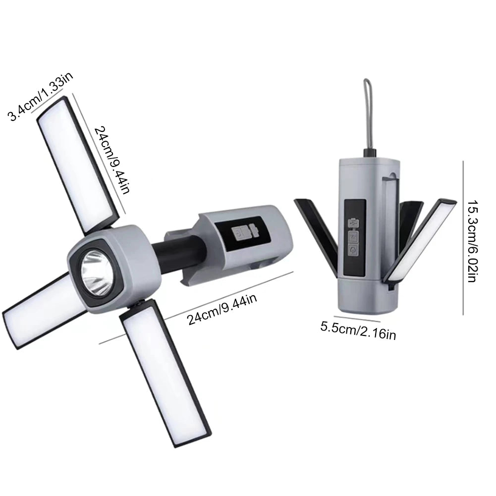 High Power Foldable 3 Light Modes Portable Lantern Digital Display 360° Rotation Lamp Strong Magnetic Attract for Emergency Camp