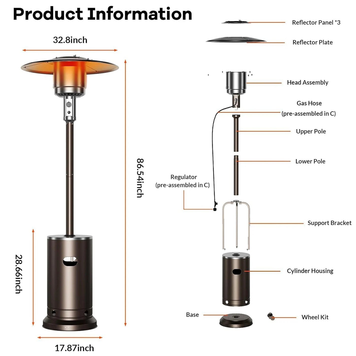 48,000 BTU Propane Heater Outdoor Patio Heaters with Wheels,Patio Heater Deck Porch for Outdoor Use Camping Backyard Commercial Wild Frontier Gear LLC