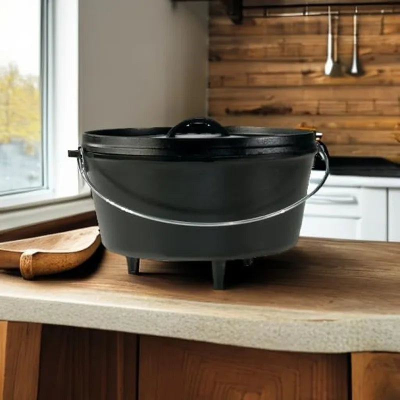 Lodge 8 Quart Pre-Seasoned Cast Iron Camp Dutch Oven with Lid - Dual Handles - Use in the Oven, on the Stove Wild Frontier Gear LLC