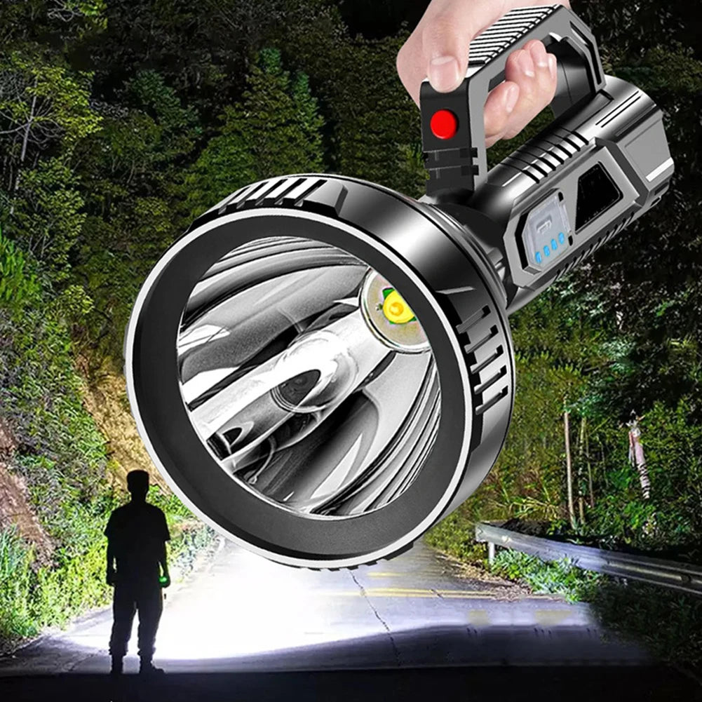 LED Flashlight Strong Light 3 Modes Portable Handheld Spotlight USB Rechargeable Life Waterproof for Hiking Fishing Emergency