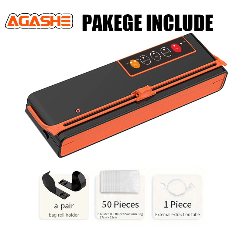 AGASHE vacuum sealing machine, home kitchen food preservation, with roll groove and cutting knife, dry and wet food mode