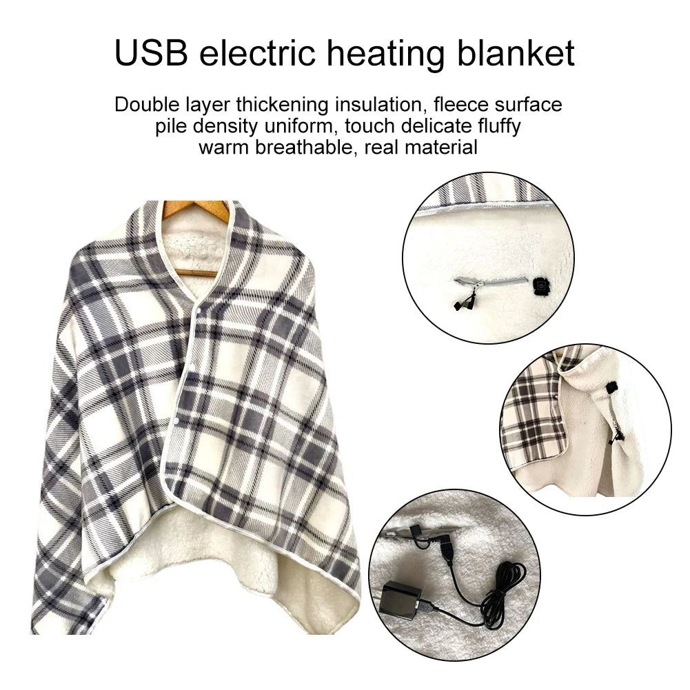 USB Charging Heated Blanket Shawl 3 Heating Levels Warm Carpet Wearable Electric Shawl for Outdoor Camping Home Office Sleeping Wild Frontier Gear LLC