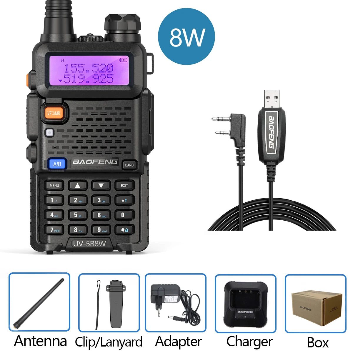 Baofeng Walkie Talkie UV 5R 5W 8W Dual Band Ham Two Way Radio Vhf Uhf FM Radio Handheld Transceiver Hunting 16KM