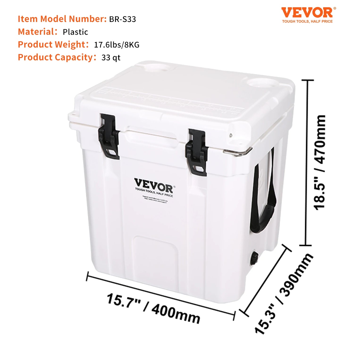 VEVOR 25/33/45/52QT Hard Cooler Insulated Portable Large Capacity Ice Chest Cooling Box for Family Outdoor Camping Activities