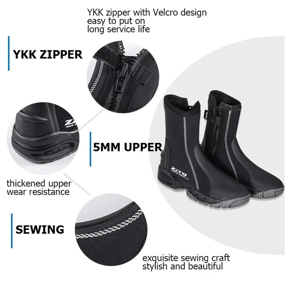 Men's 5MM Neoprene Diving Boots High Top Anti-Cold Anti-Slip Outdoor Beach Surfing Snorkeling Kayak Sailing Shoes