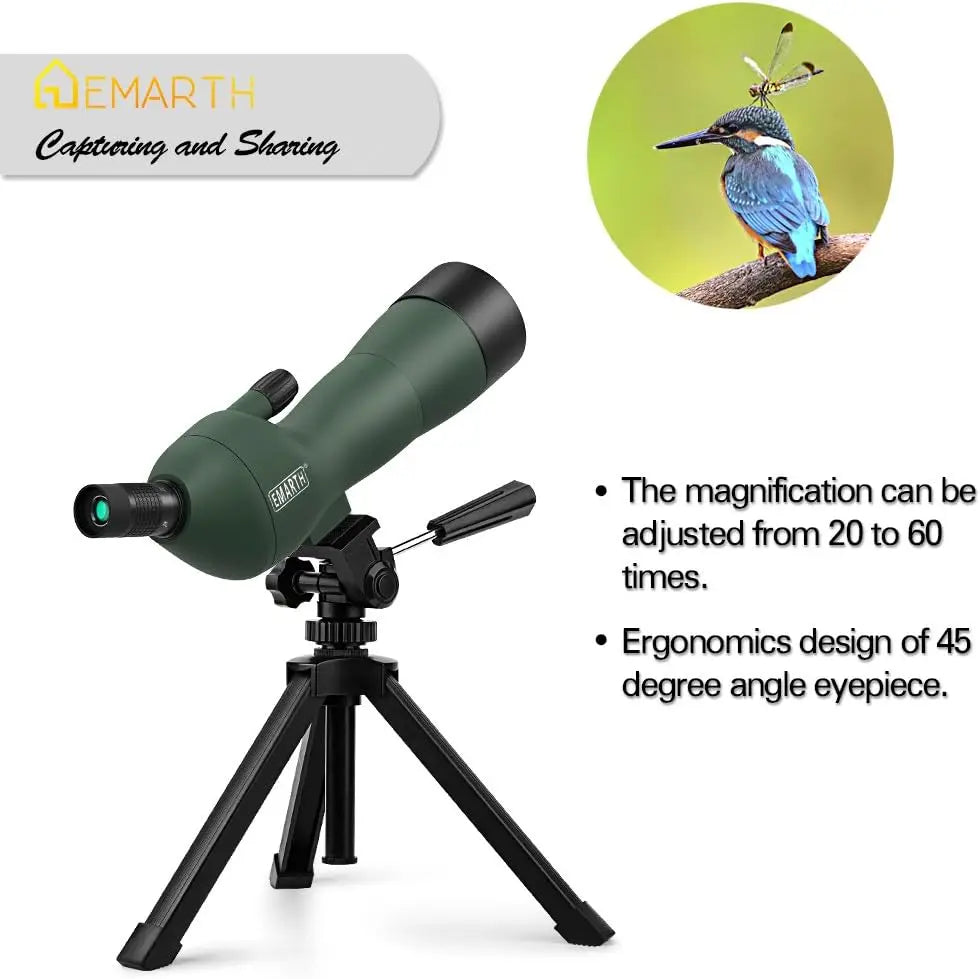 20-60x60AE 45 Degree Angled Spotting Scope with Tripod, Phone Adapter, Carry Bag, Scope for Target Shooting Bird Watching Huntin