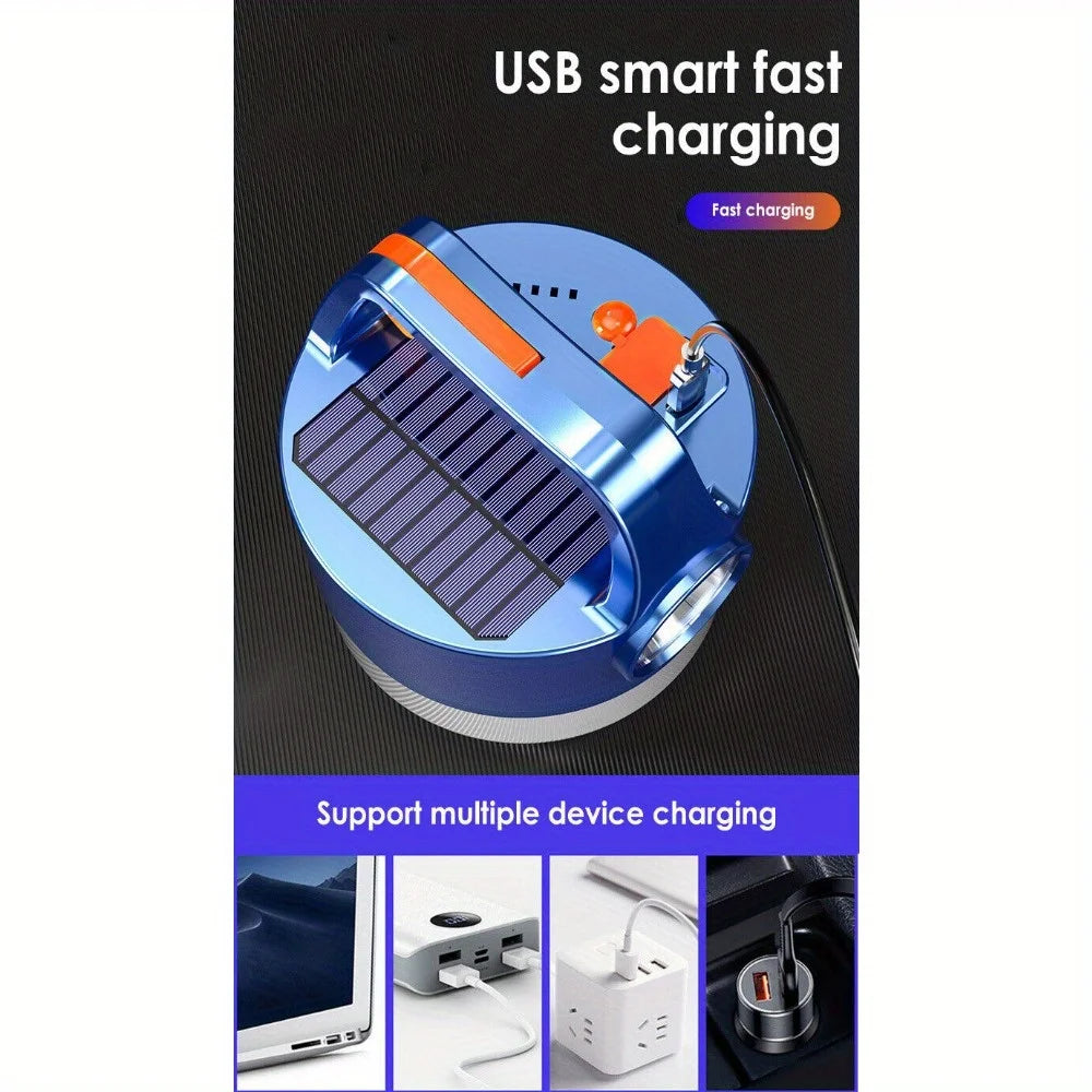 LED Solar Camping Light Tent Light Bulb Outdoor Lighting Metal Hook Rechargeable