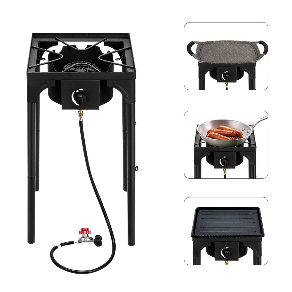 Outdoor Camp Stove High Pressure Propane Gas Cooker Portable Cast Iron Patio Cooking Burner (Single Burner 75000-BTU) Wild Frontier Gear LLC