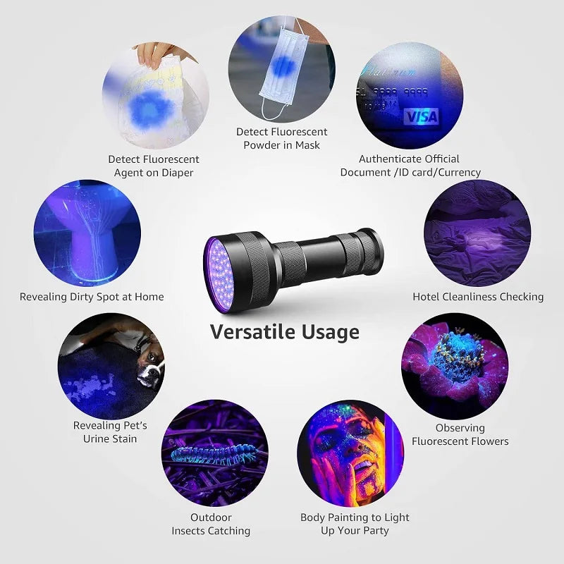 395nm UV Flashlight Black Light Waterproof 51 LED Flashlight Set with AA Battery for Home & Hotel Inspection Pet Urine Detector