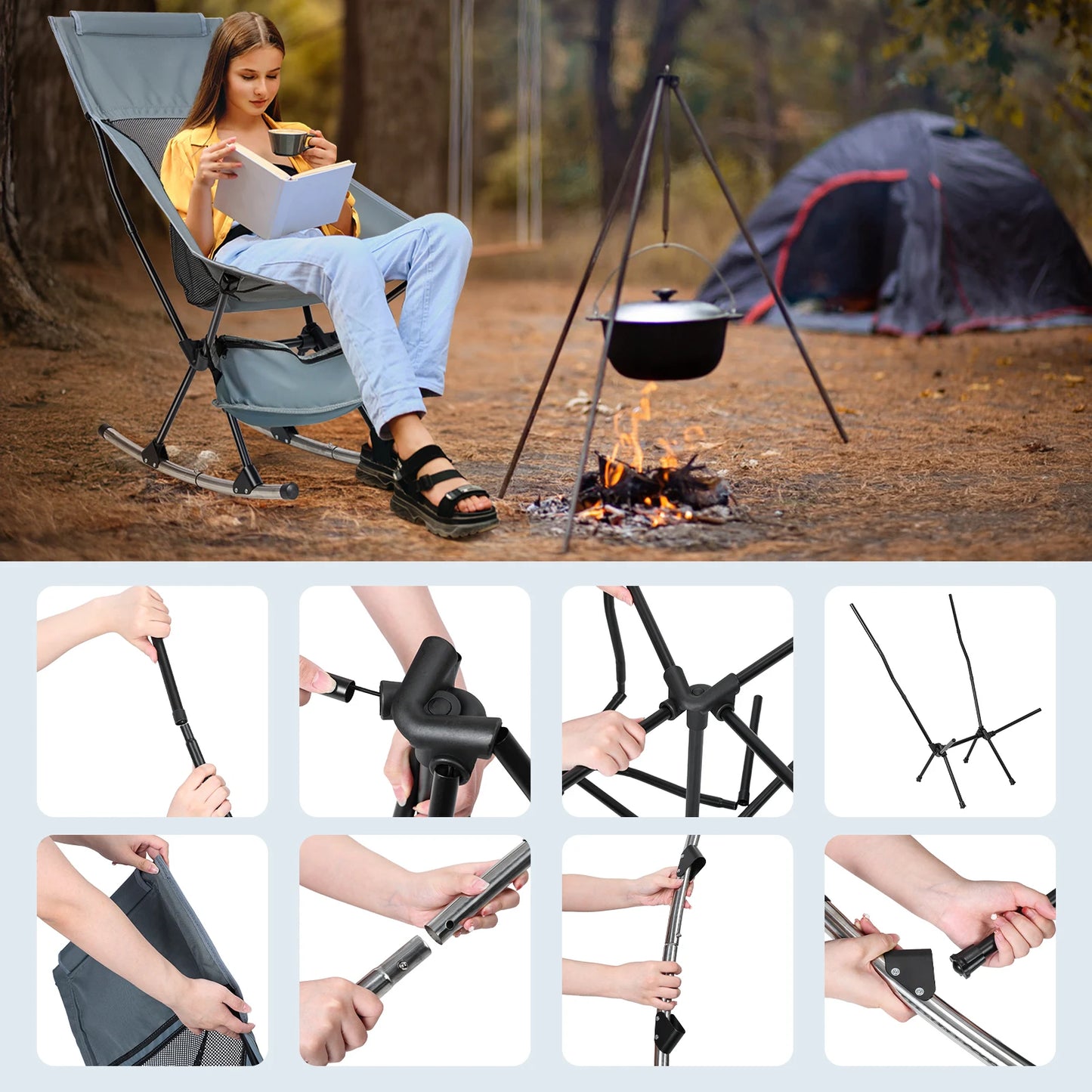 Fishing chairs Hard Arm High Back Lawn Chair Heavy Duty with Removable Headrest, for Camp, Lawn and Outdoors Hiking, fishing - Wild Frontier Gear LLC