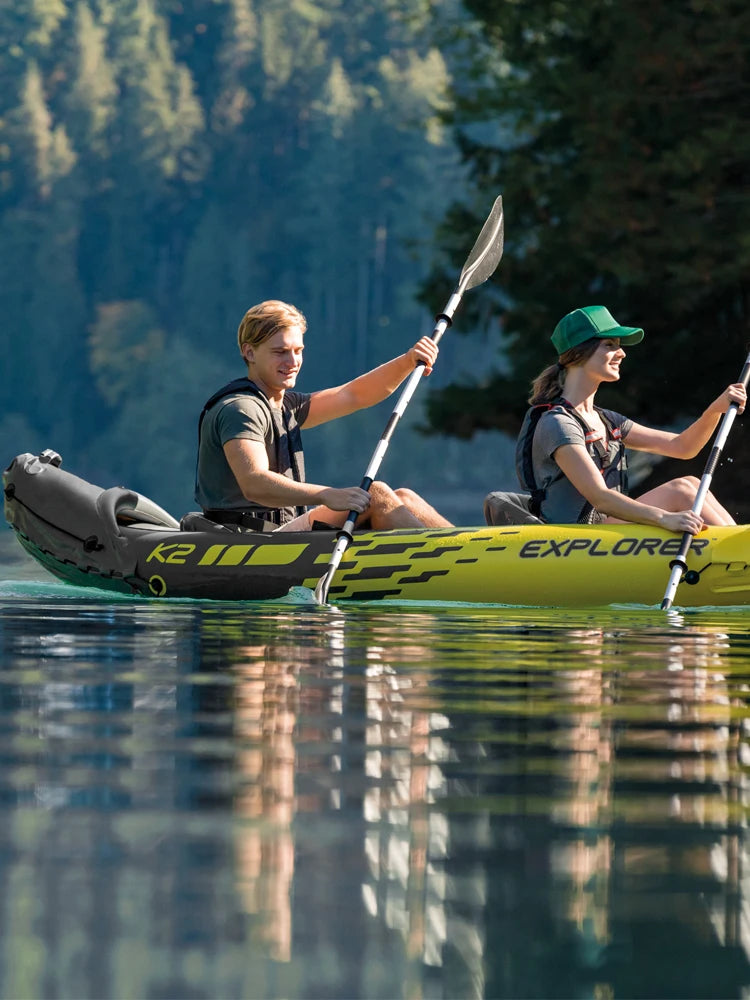 INTEX explorer K2 2 person kayak inflatable 2 seats strong pvc boat raft canoe 3 air chamber paddle water sport Wild Frontier Gear LLC