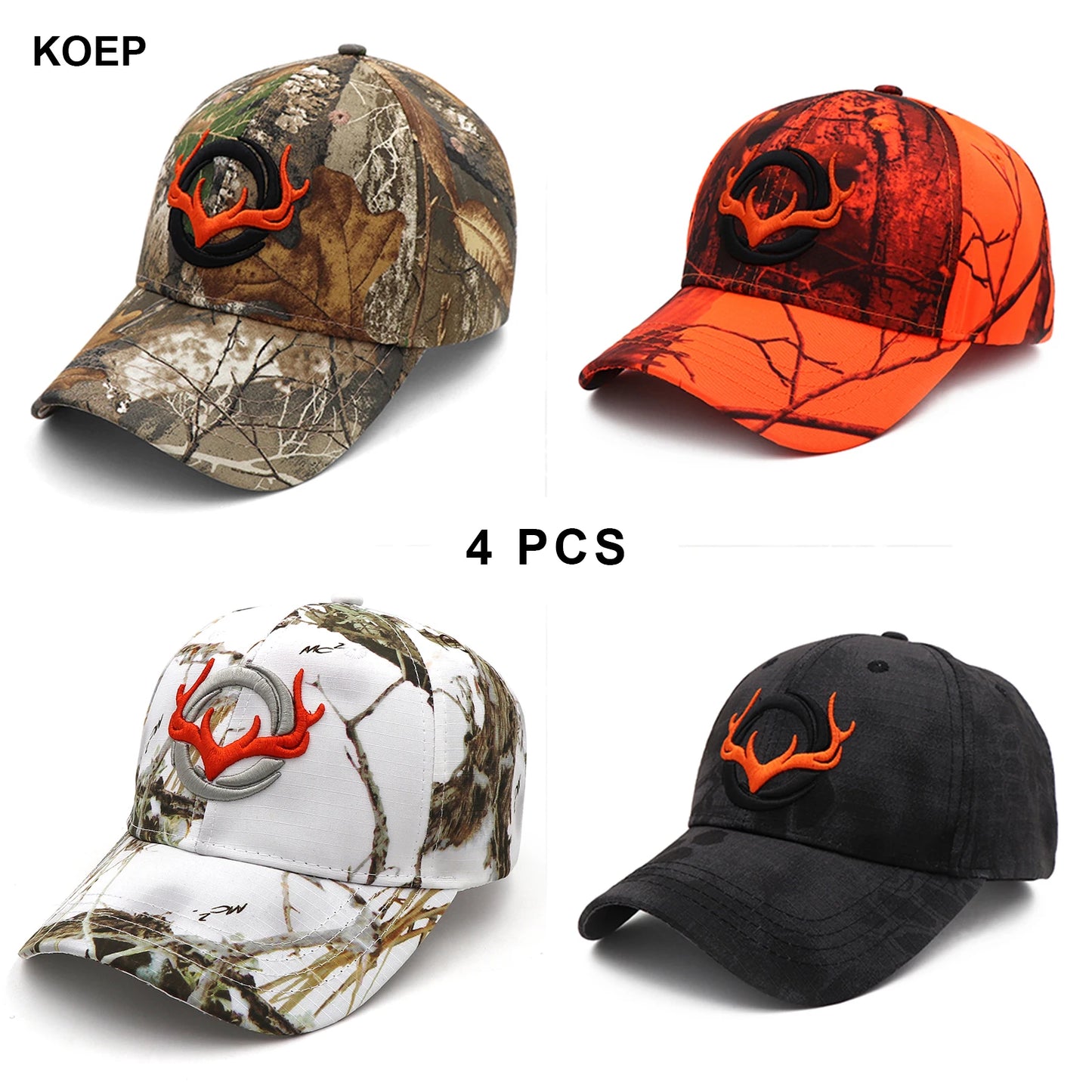 KOEP New Camo Baseball Cap Fishing Caps Men Outdoor Hunting Camouflage Jungle Hat 3D Deer Head Hiking Casquette Hats