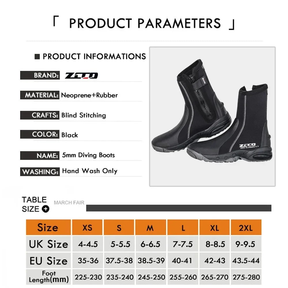 Men's 5MM Neoprene Diving Boots High Top Anti-Cold Anti-Slip Outdoor Beach Surfing Snorkeling Kayak Sailing Shoes