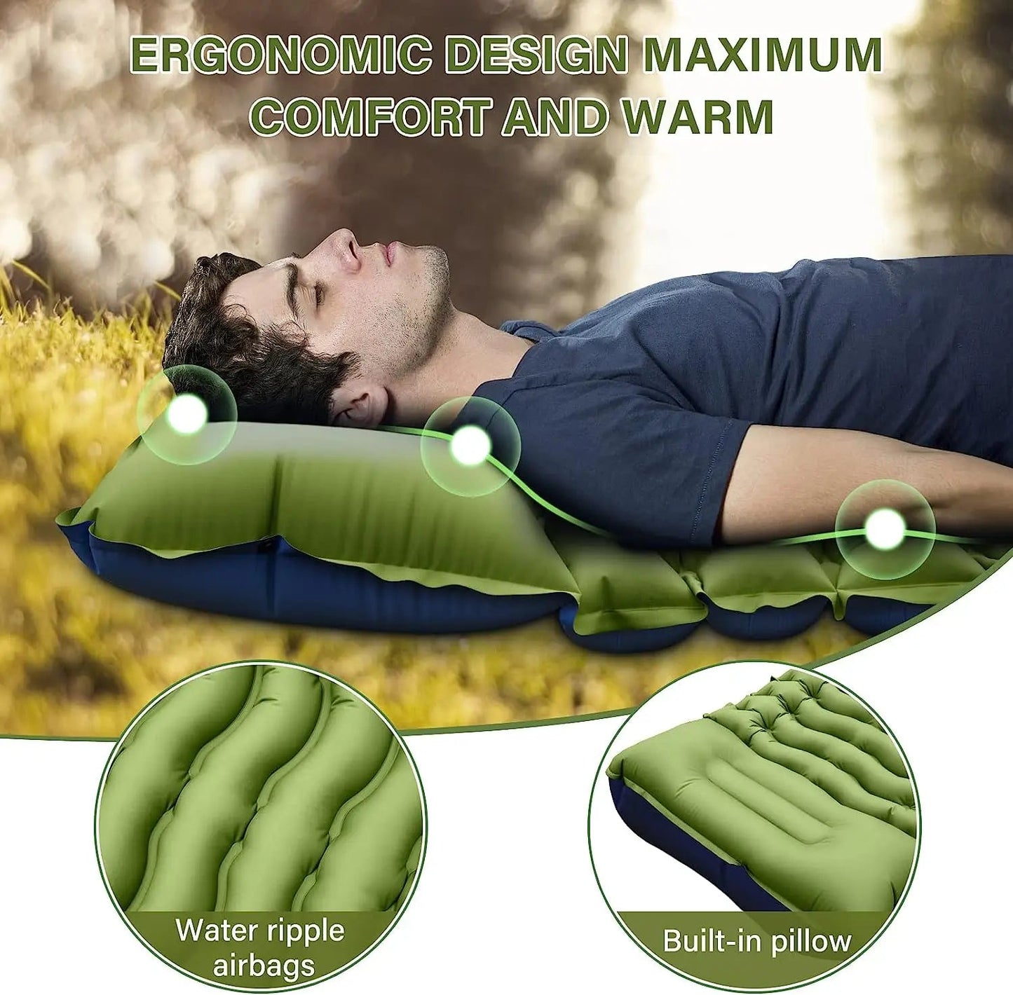 Outdoor camping super thick 4-inch inflatable sleeping mat with built-in pillow and pump air mat for travel hiking climbing Wild Frontier Gear LLC
