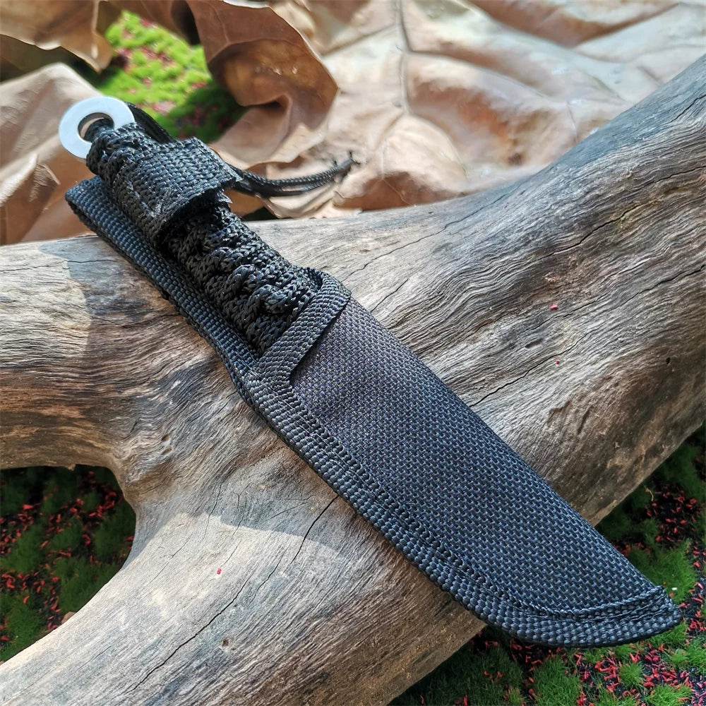 8CR15MOV Stainless Steel Blade Fixed Knife for Hunting, Hiking, and Camping with Nylon Sheath - Sharp, Durable Samurai Sword