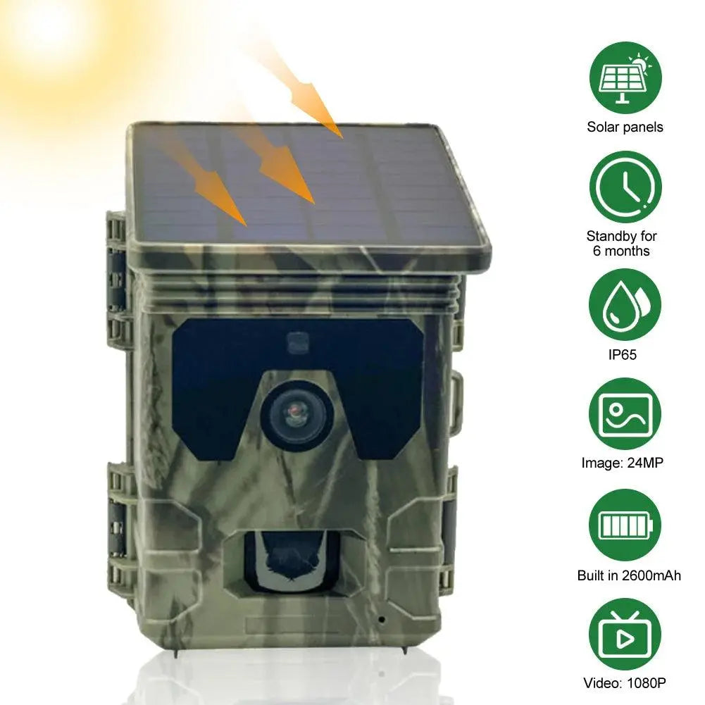 Solar-Powered Wildlife Camera 24MP 1080P with Infrared Night Vision and Fast Trigger Speed for Hunting and Observation - Wild Frontier Gear LLC