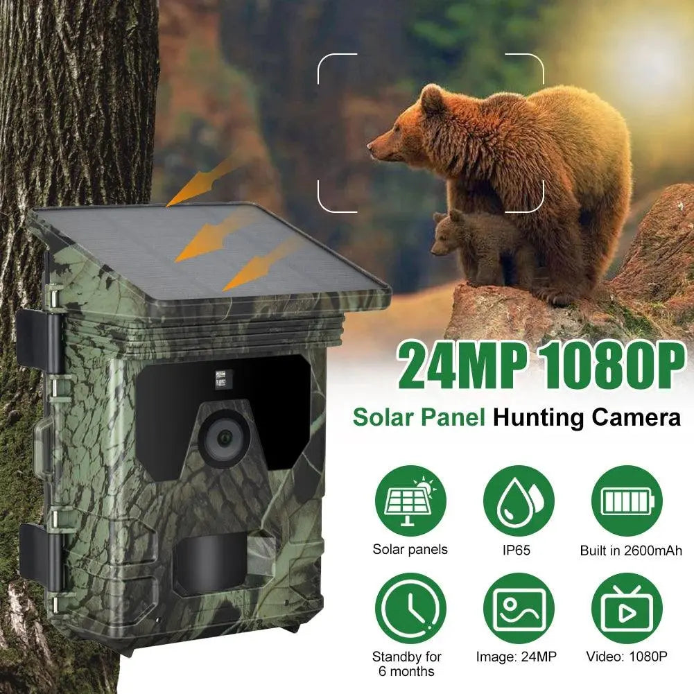 Solar-Powered Wildlife Camera 24MP 1080P with Infrared Night Vision and Fast Trigger Speed for Hunting and Observation - Wild Frontier Gear LLC