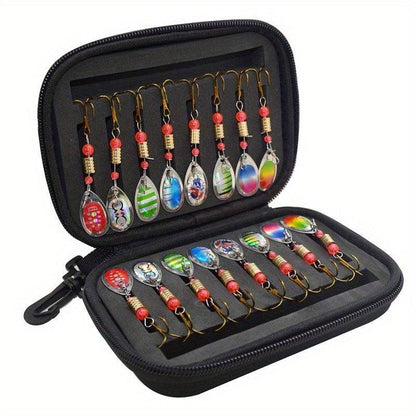 16-Piece Metal Spinner Bait Set for Bass, Trout, and Salmon Fishing with Triple Hooks - Freshwater Lure Kit - Wild Frontier Gear LLC