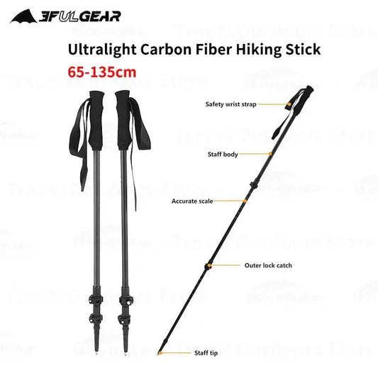 3F UL GEAR ultralight Hiking 135cm Carbon Fiberr/Aluminum Stick Walking Stick Length Adjustable Hiking Accessories-C1T1 - Wild Frontier Gear LLC