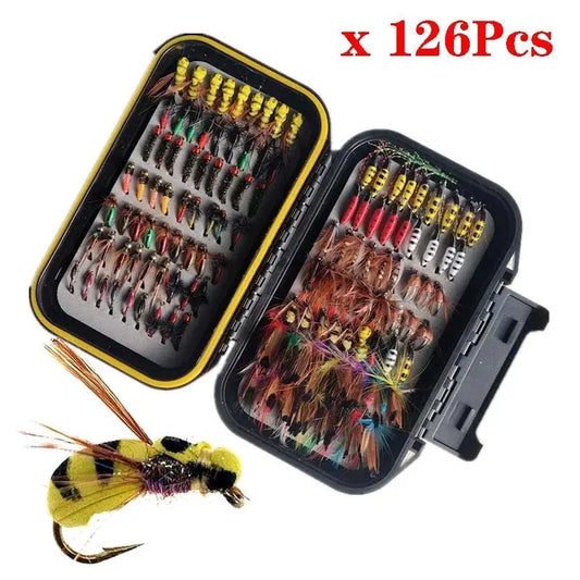 40/78/126Pcs/Box Mixed Styles Fly Fishing Lure Wet/Dry Nymph Artificial Flies Bait Pesca Tackle Trout Carp Kit - Wild Frontier Gear LLC