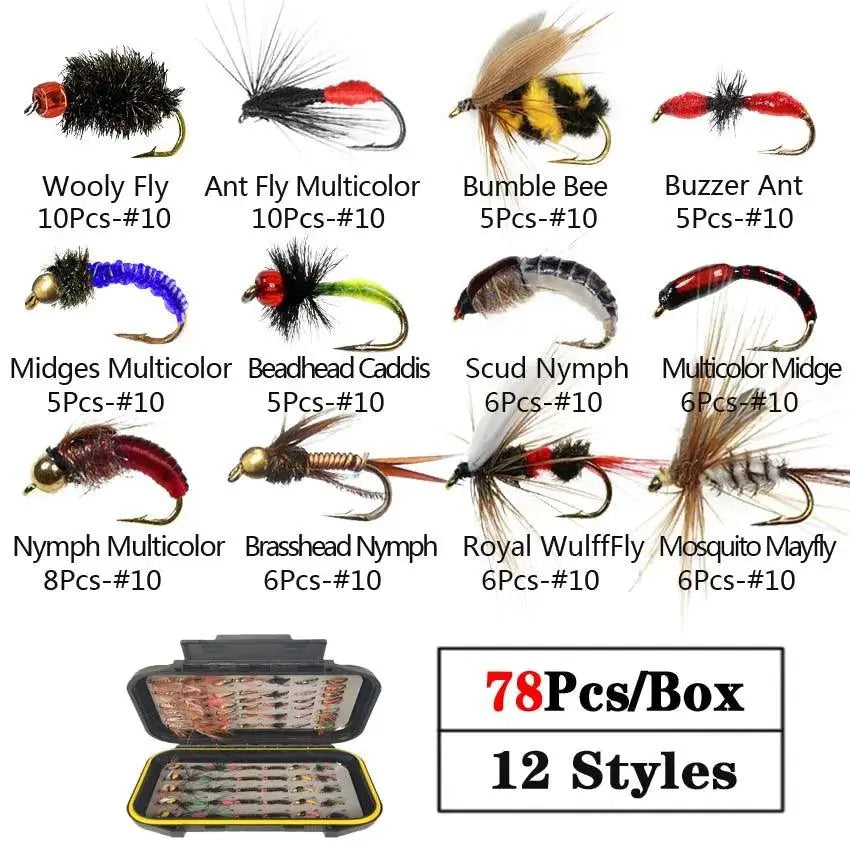 40/78/126Pcs/Box Mixed Styles Fly Fishing Lure Wet/Dry Nymph Artificial Flies Bait Pesca Tackle Trout Carp Kit - Wild Frontier Gear LLC