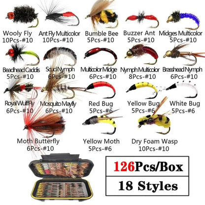 40/78/126Pcs/Box Mixed Styles Fly Fishing Lure Wet/Dry Nymph Artificial Flies Bait Pesca Tackle Trout Carp Kit - Wild Frontier Gear LLC